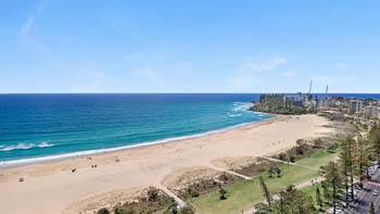 Stunning aerial coastline view overlooking Coolangatta Beach near ULTIQA Points North.
