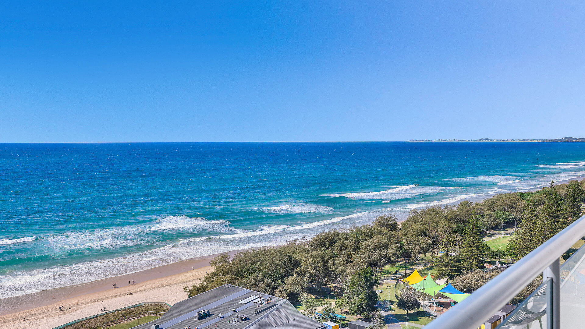 Private balcony with seating and ocean views in 1 Bedroom Ocean View Apartment at ULTIQA Air on Broadbeach.