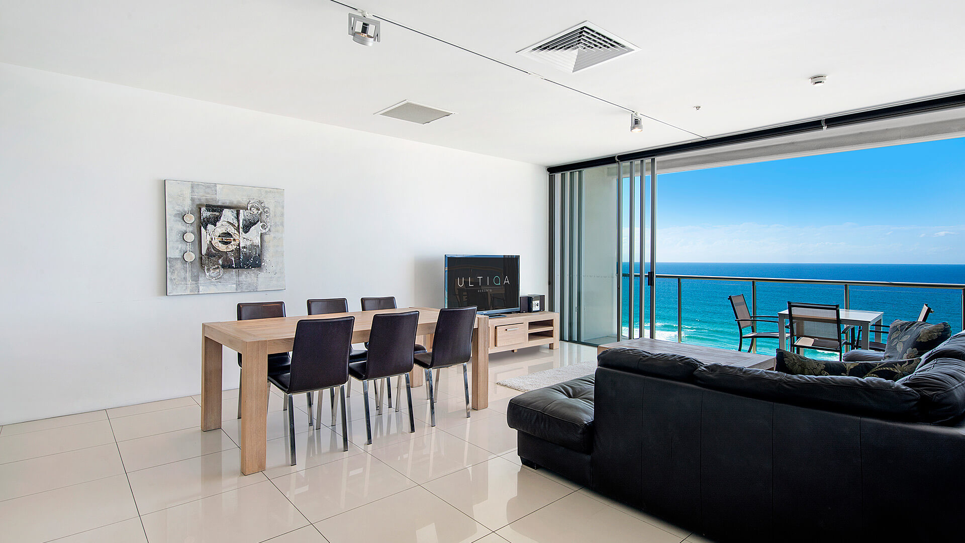 Ocean views from living area and balcony in 2 Bedroom Ocean View Apartment at ULTIQA Air on Broadbeach.