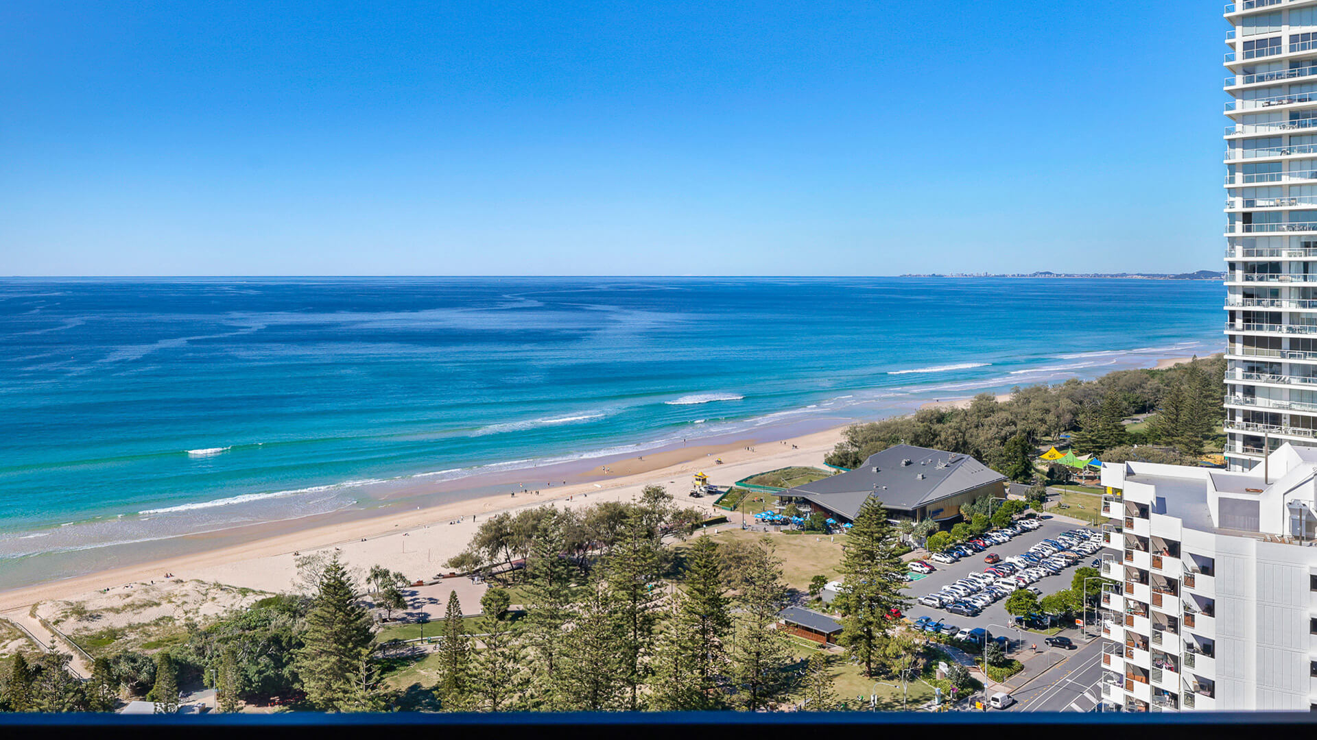 Sweeping coastal views capturing the pristine shoreline and turquoise waters of Broadbeach.