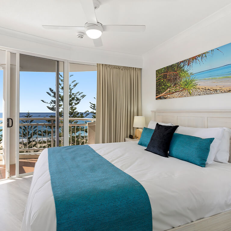 1 Bedroom Superior Ocean View Apartment at ULTIQA Burleigh Mediterranean Resort with private balcony.