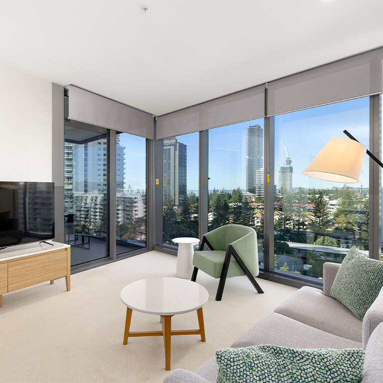 1 Bedroom Suite at ULTIQA Signature at Broadbeach with city and ocean views.