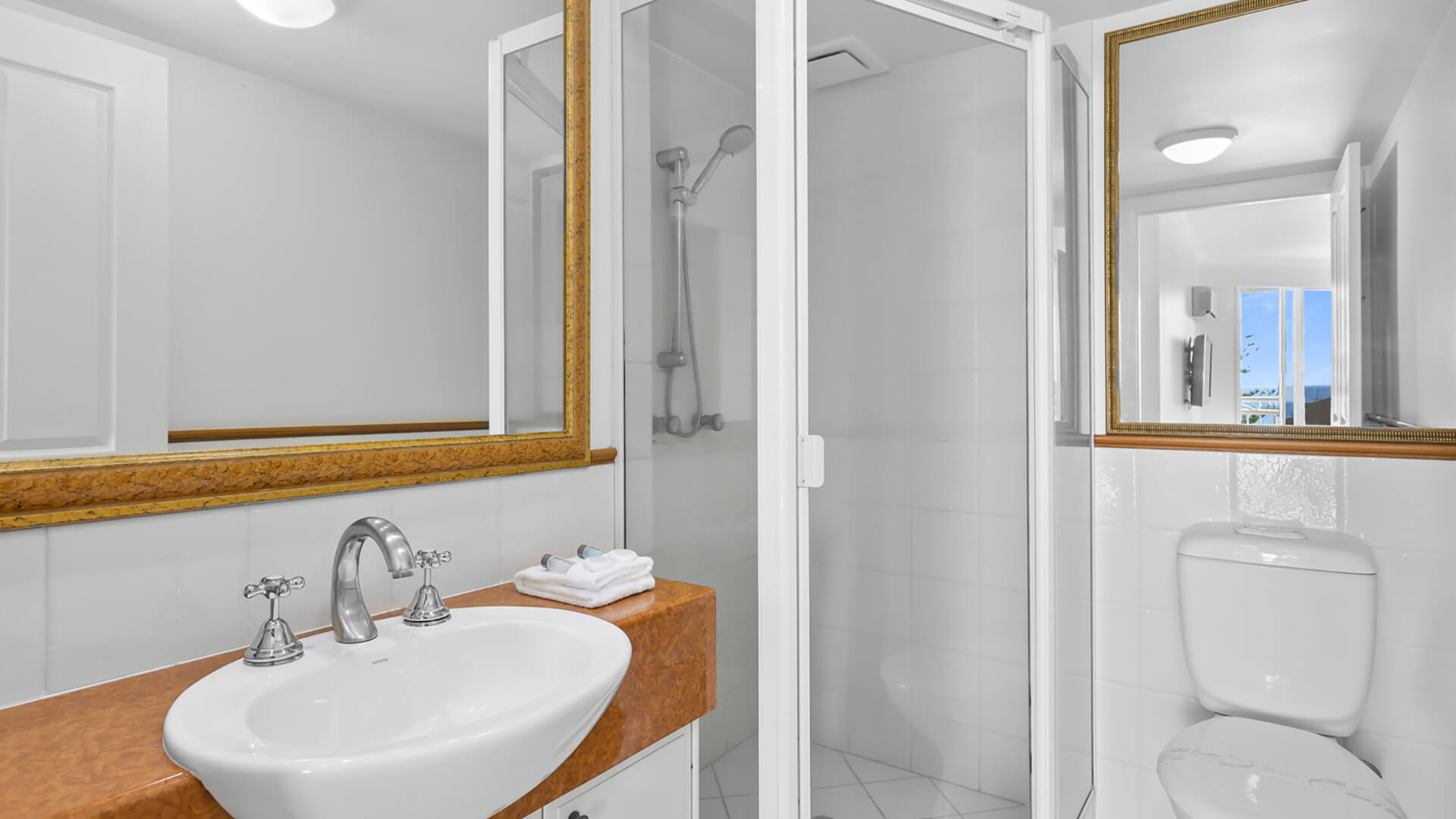 Bathroom with shower in 2 Bedroom Apartment at ULTIQA Burleigh Mediterranean Resort.