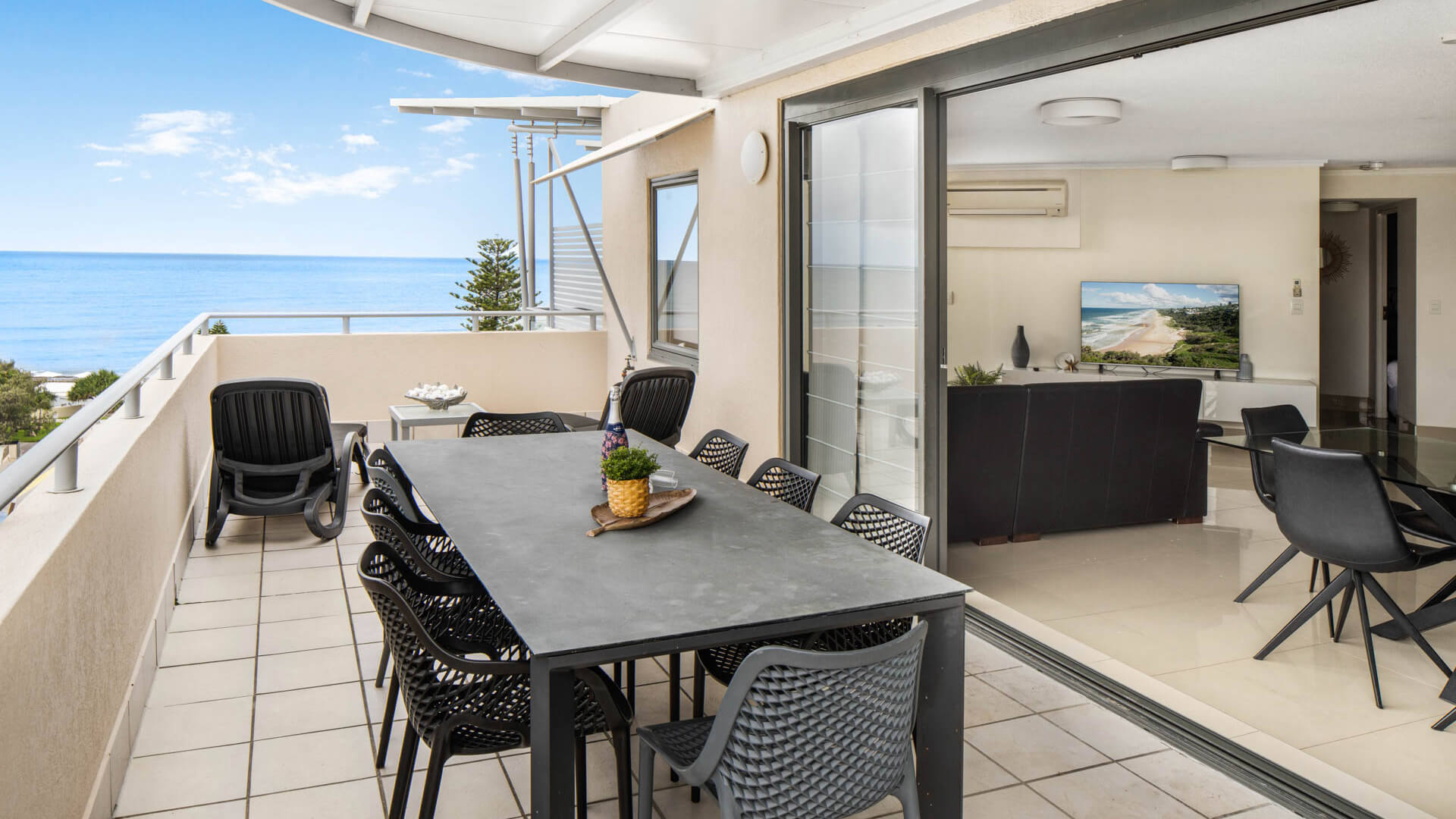 Spacious balcony with ocean views in 3 Bedroom Penthouse at ULTIQA Shearwater Resort.