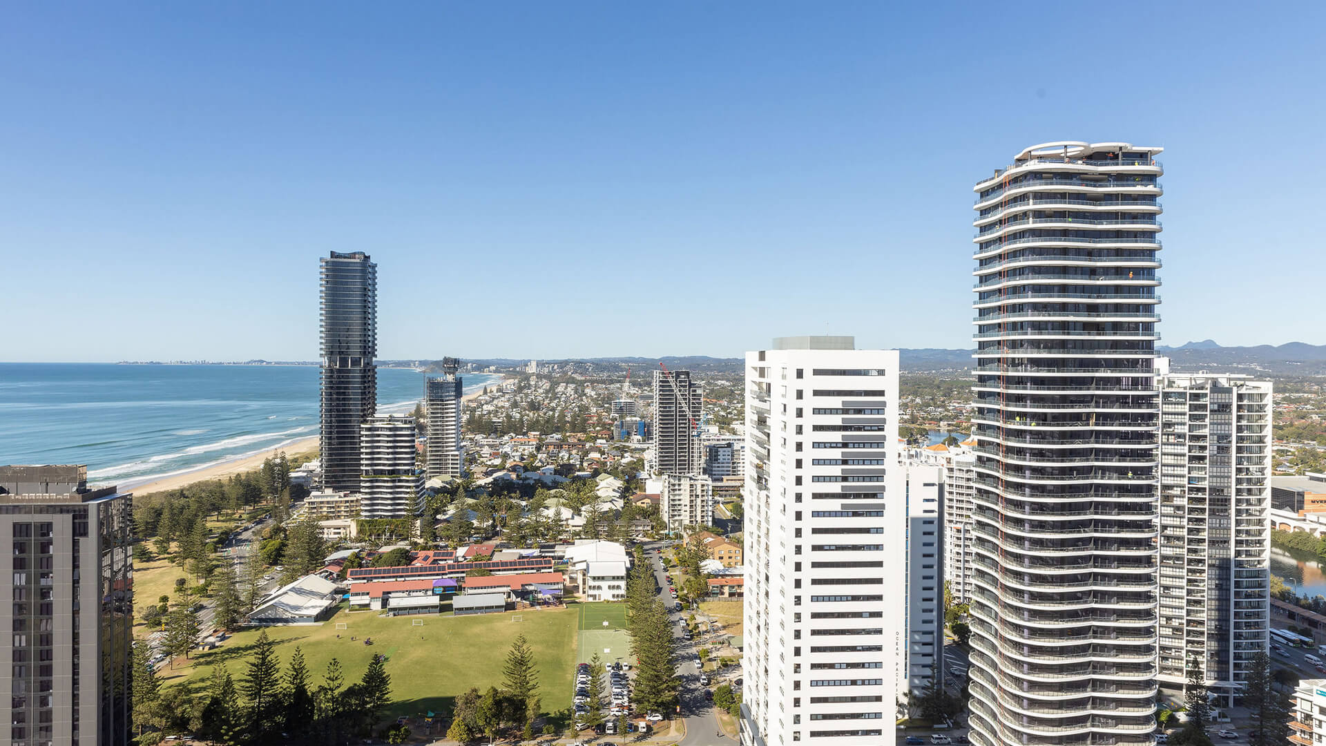 City and coastline views from the 2 Bedroom Ocean View Suite at ULTIQA Signature at Broadbeach.