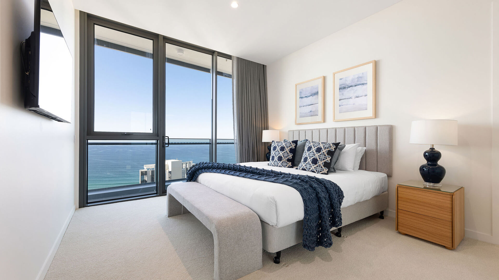 Bedroom in 3 Bedroom Ocean Sub-Penthouse at ULTIQA Signature at Broadbeach with ocean views.