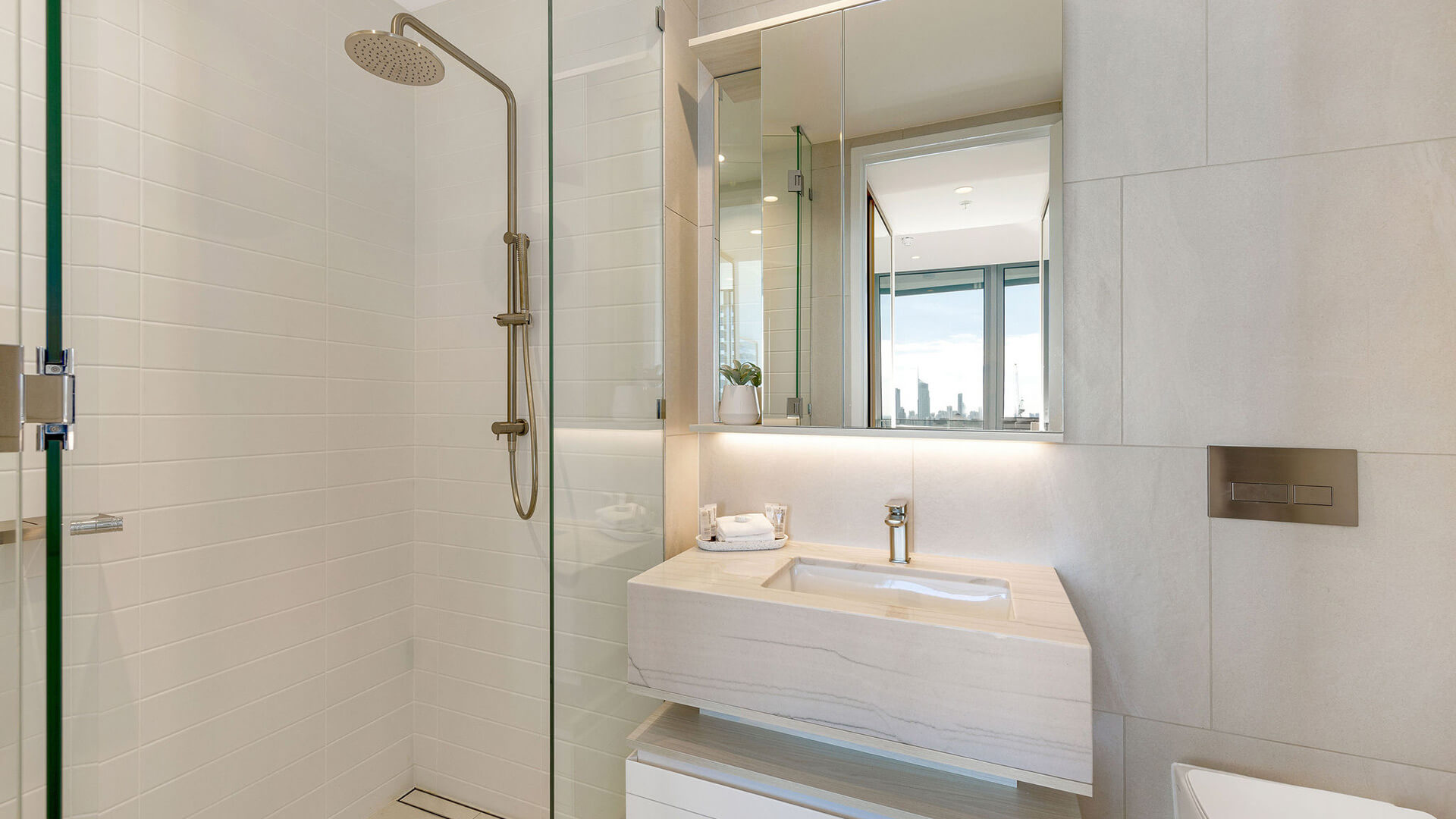 Bathroom in 3 Bedroom Ocean Sub-Penthouse at ULTIQA Signature at Broadbeach with walk-in shower.