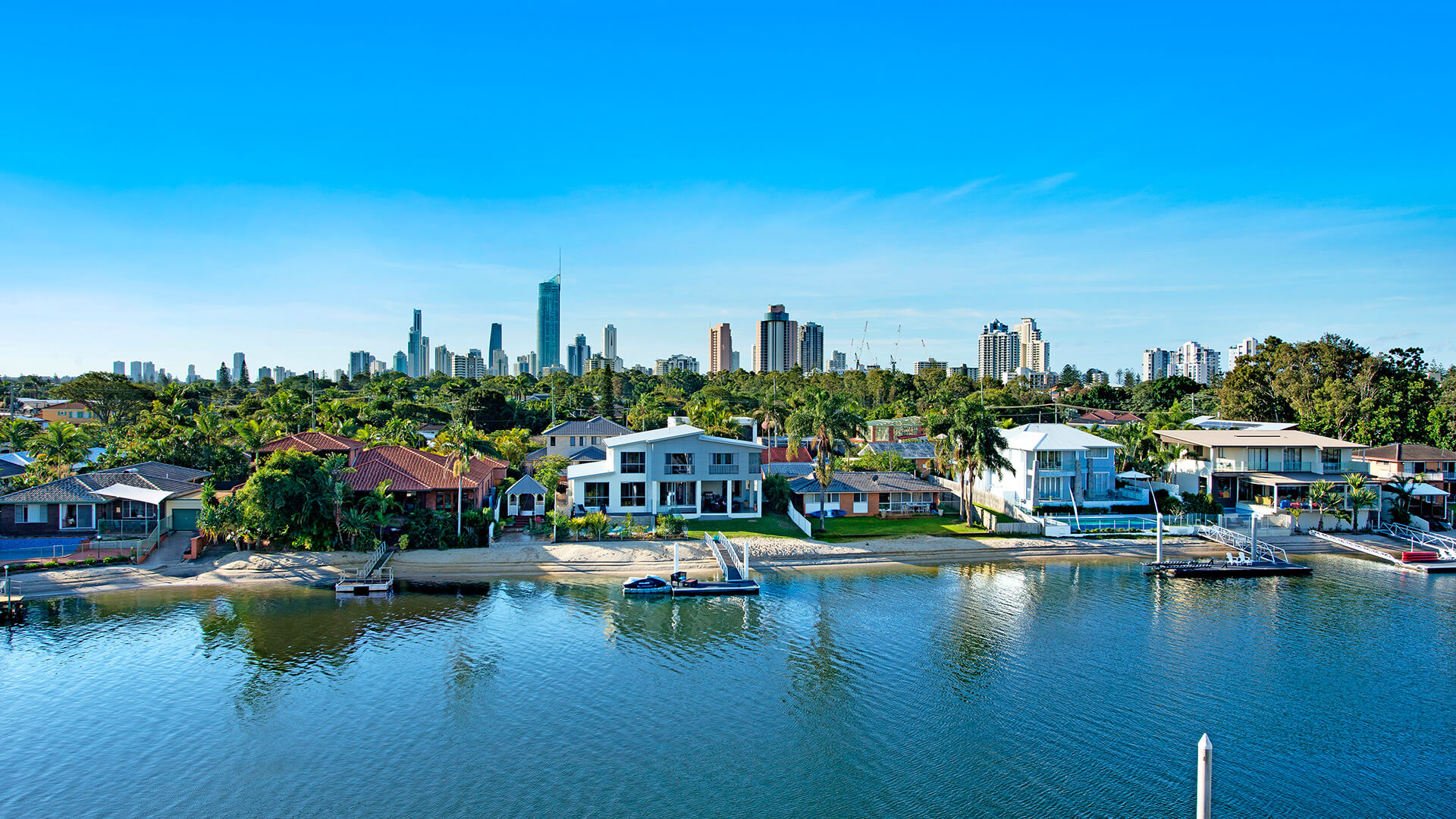 Balcony view from ULTIQA Freshwater Point Resort overlooking the tranquil waterway and Surfers Paradise skyline.